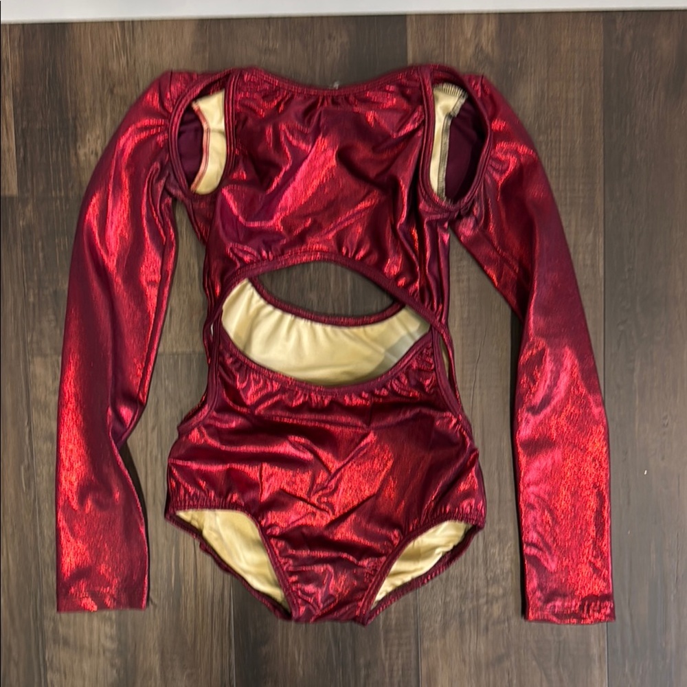 Shiny Red Long Sleeve Contemporary Dance Leotard